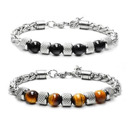 New Men's Adjustable Natural Stone Bead Stainless Steel Bracelet BOGO