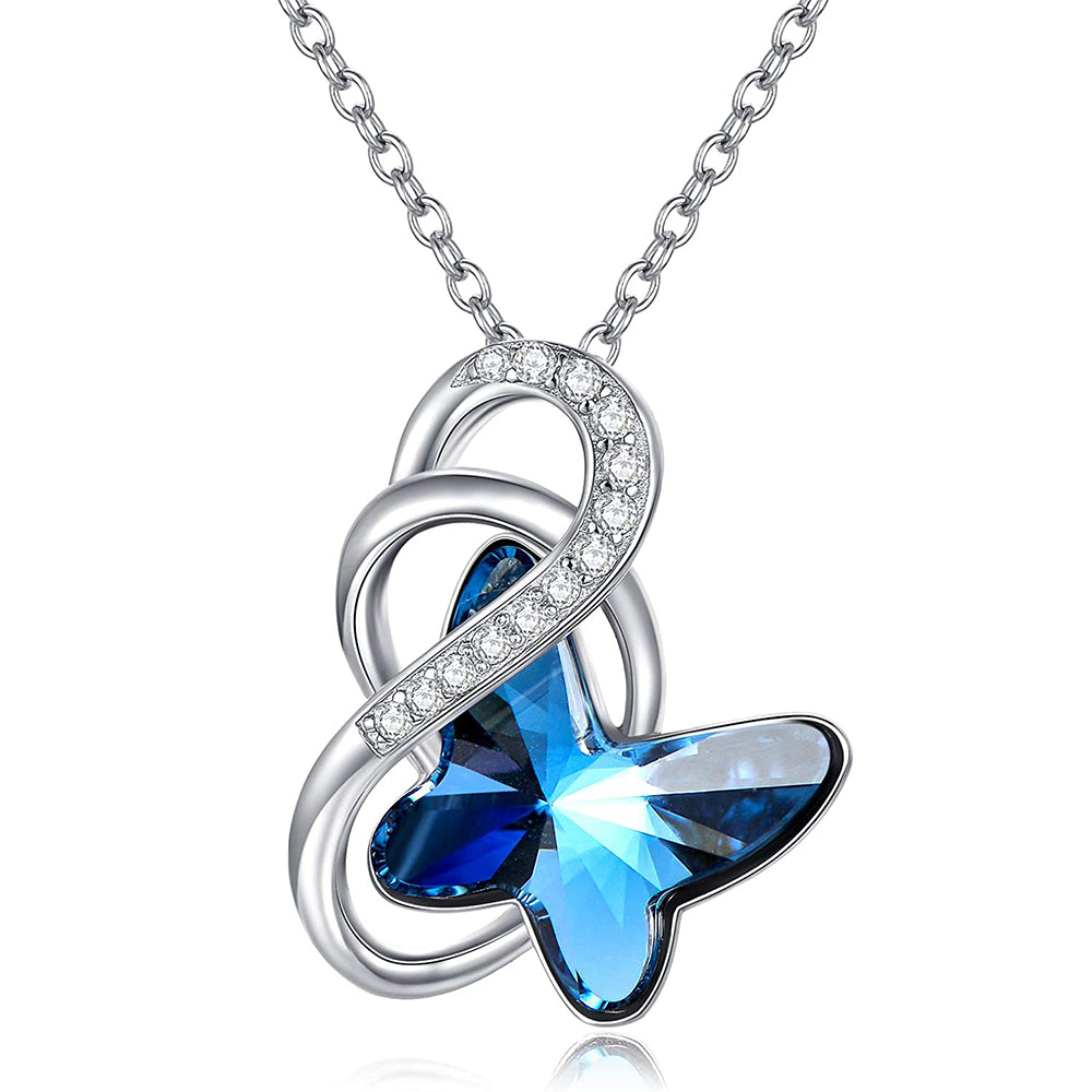 Sterling Silver Infinity Butterfly Pendant with Crystal For Women