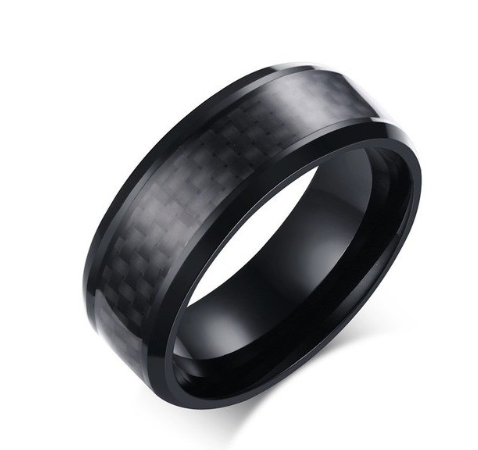 Men’s Black Wedding Ring with Carbon Fiber Inlay