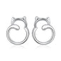 925 Sterling Silver Cute Mini Love Cat Women Girl Stud Earrings Chunky Cat