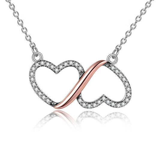 Sterling Silver Dainty Infinity Love Double Heart Necklace Women 