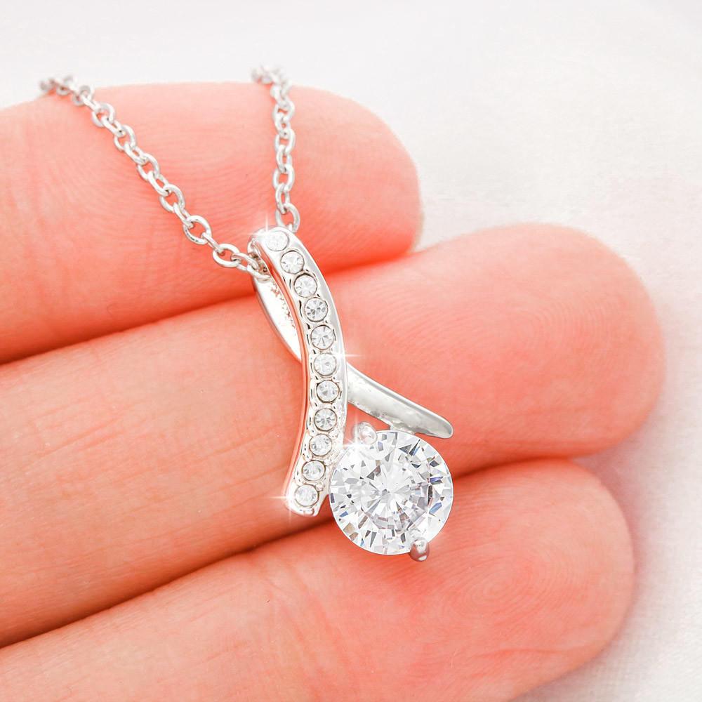 18K White Gold Plated Ribbon Love Necklace made with Crystals