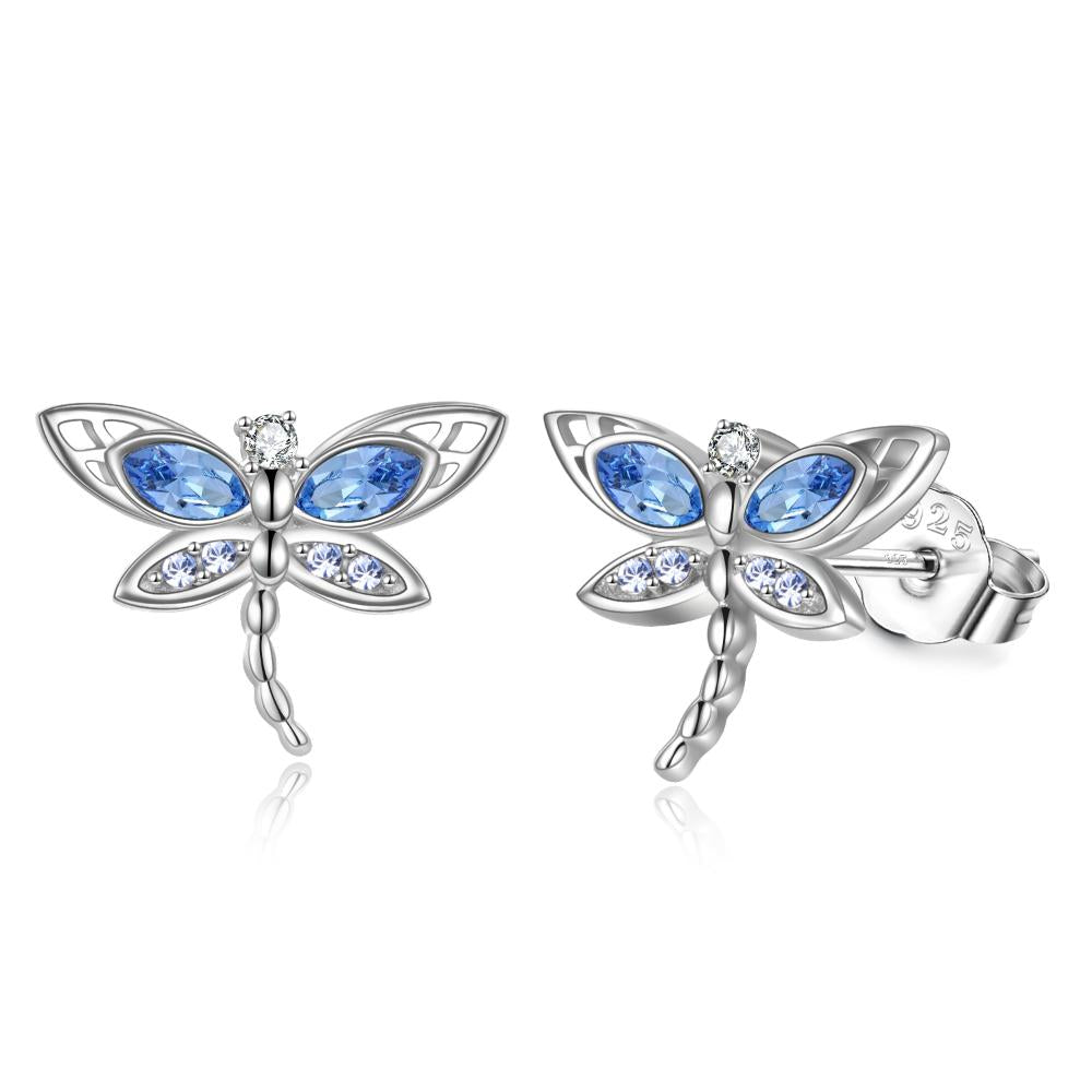 Dragonfly Gifts for Women Sterling Silver Dragonfly Stud Earrings with Austrian Crystal