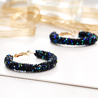 Crystaldust Hoop Earring With Gemstone  Crystals - Blue 18K Gold Plated Earring