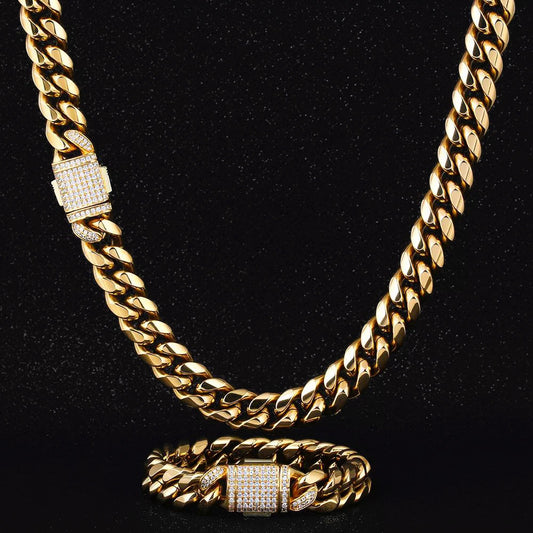 Bling Diamond Clasp Stainless Steel Necklace Bracelet For Men