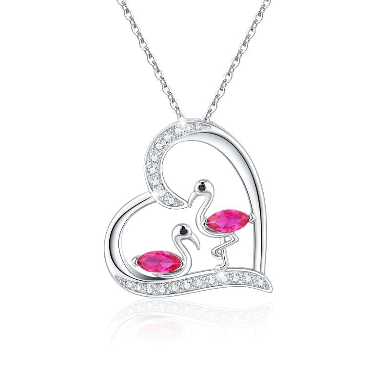 Sterling Silver Flamingo Heart Pendant Necklace for Women Girls