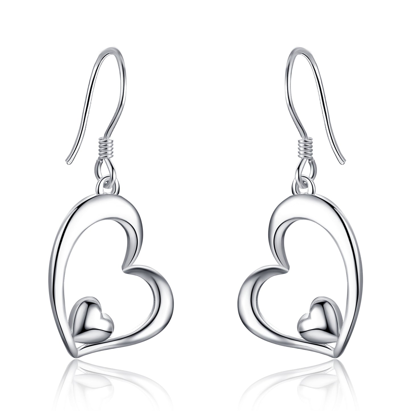 Women's Sterling Silver Open Heart Dangle Drop Hook Earrings