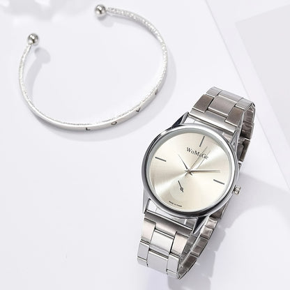 2pcs Silver Watch Women Stylish Watch Bracelet