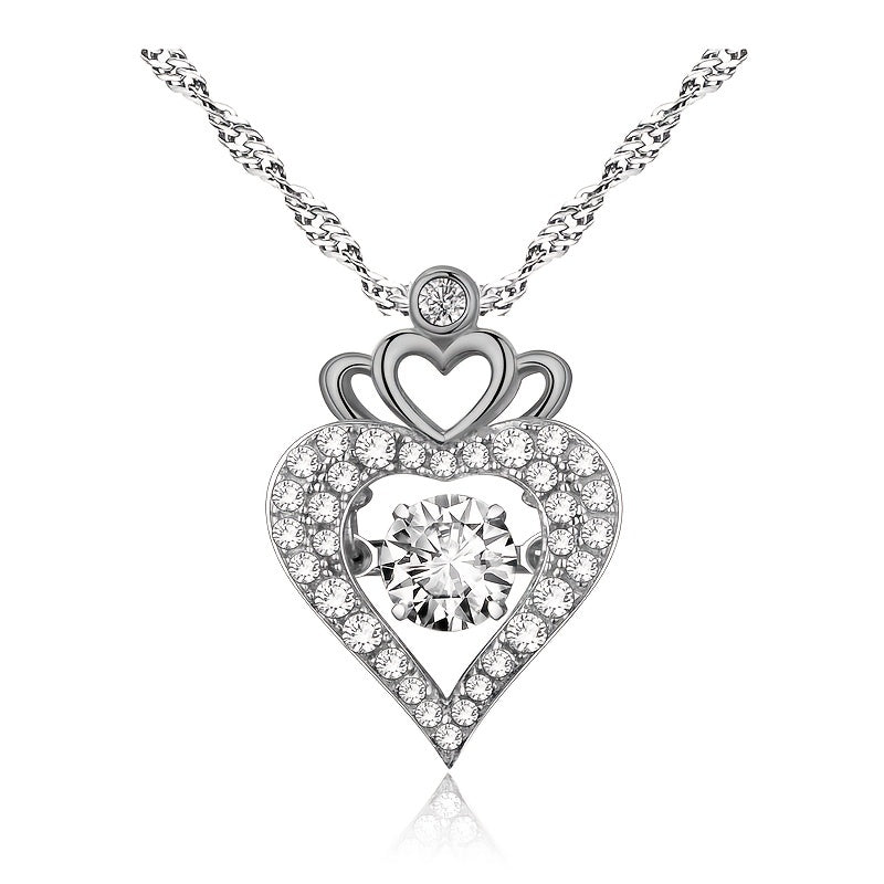 Women's Cubic Zirconia Heart-shape Crown Pendant Necklace