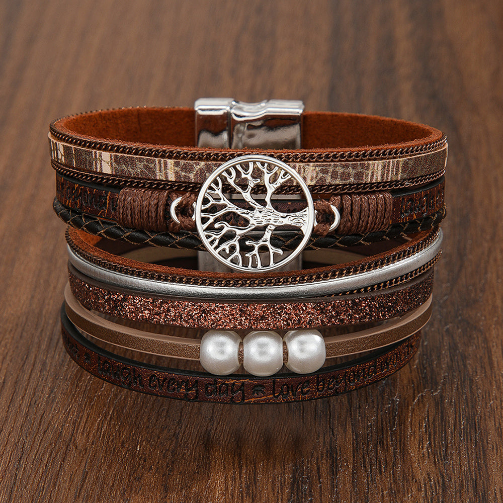 Tree of Life Pearl Women's Leather Bracelet