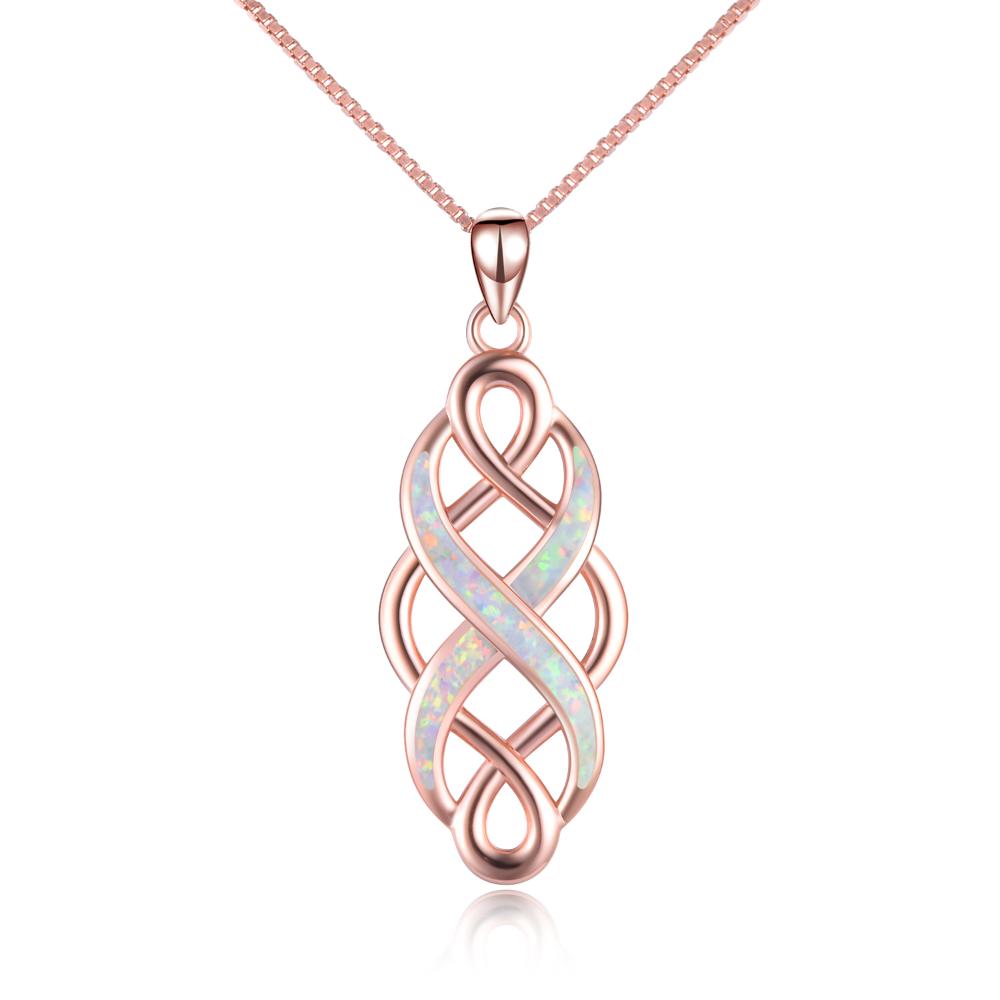 Irish Celtic Knots Sterling Silver Opal Pendant Necklace Infinity Love Necklace