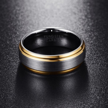 8MM Brushed Beveled Edge Tungsten Wedding Band