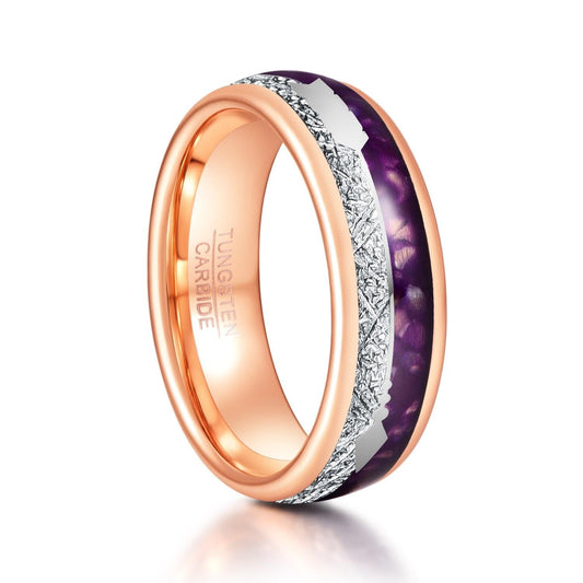 8MM Rose Gold Inlaid Purple Arrow Tungsten Carbide Ring Men Women