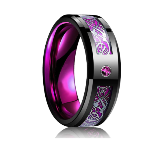 8MM Dragon Stone Inlay Tungsten Ring - Purple