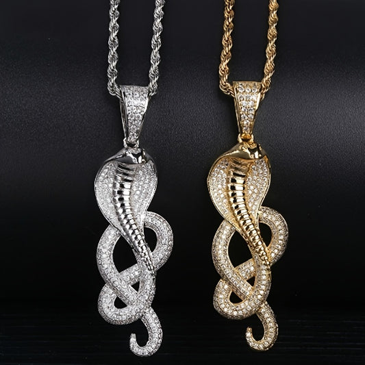 Men's King Cobra Snake Pendant Necklace Iced Out Bling Diamond Animal Snake CZ Pendant Chains Necklaces