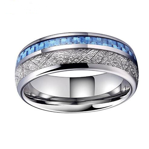 Men's Tungsten Carbide Wedding Band, Engagement Ring with Baby Blue Carbon Fiber