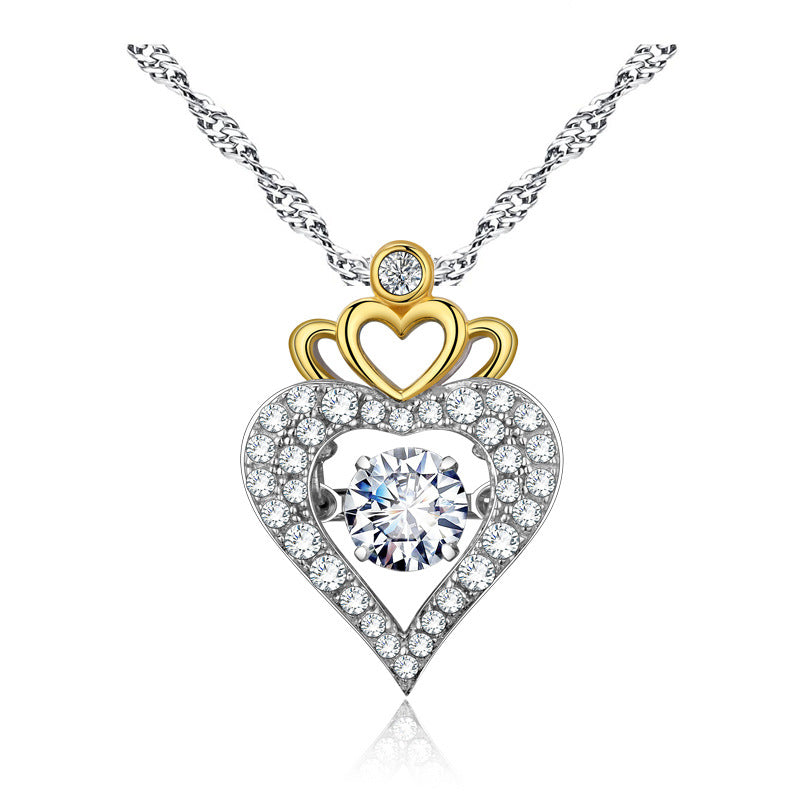 Women's Cubic Zirconia Heart-shape Crown Pendant Necklace