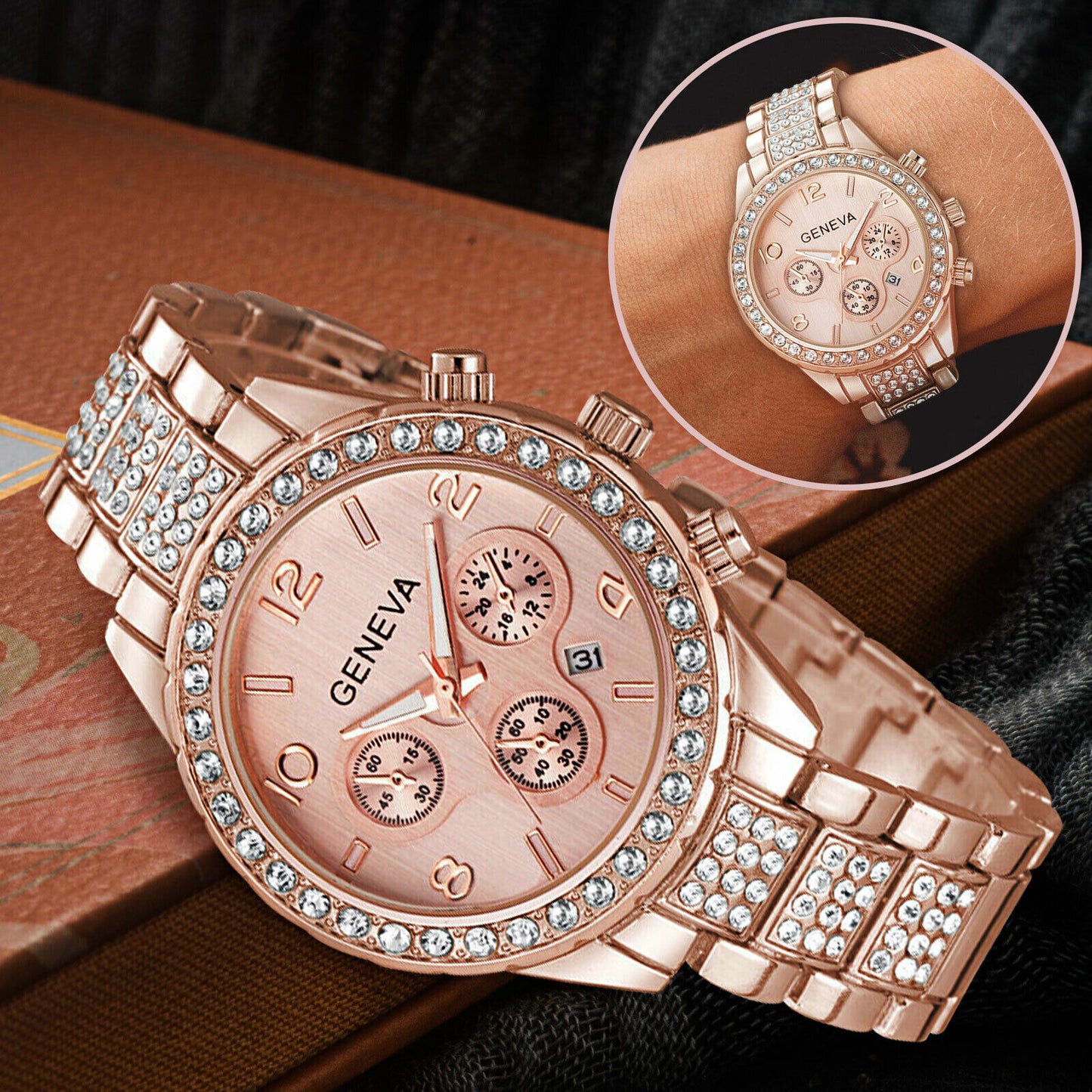 Women Classic Stainless Steel Crystal Quartz Round Analog Wrist Watch