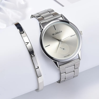 2pcs Silver Watch Women Stylish Watch Bracelet