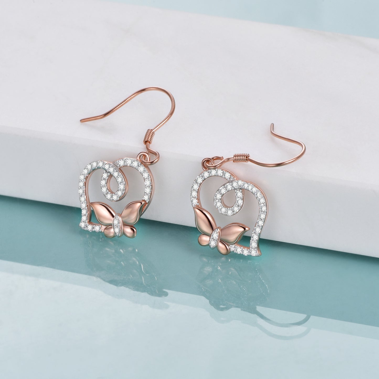 Butterfly Earrings Sterling Silver Heart Dangle Hook Earrings for Women Teens Birthday