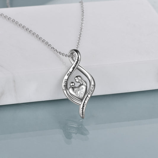 Sterling Silver Mother and Child Necklace Always My Mother Forever My Friend Love Heart Pendant Necklace Jewelry