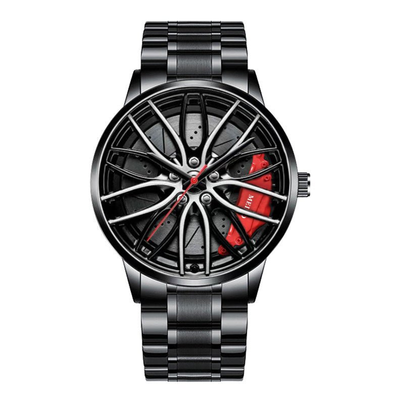 Car Watches for Men, Waterproof Stainless Steel Japanese Quartz Wrist Watch Sports Men’s Watches with Car Wheel Rim Hub Design