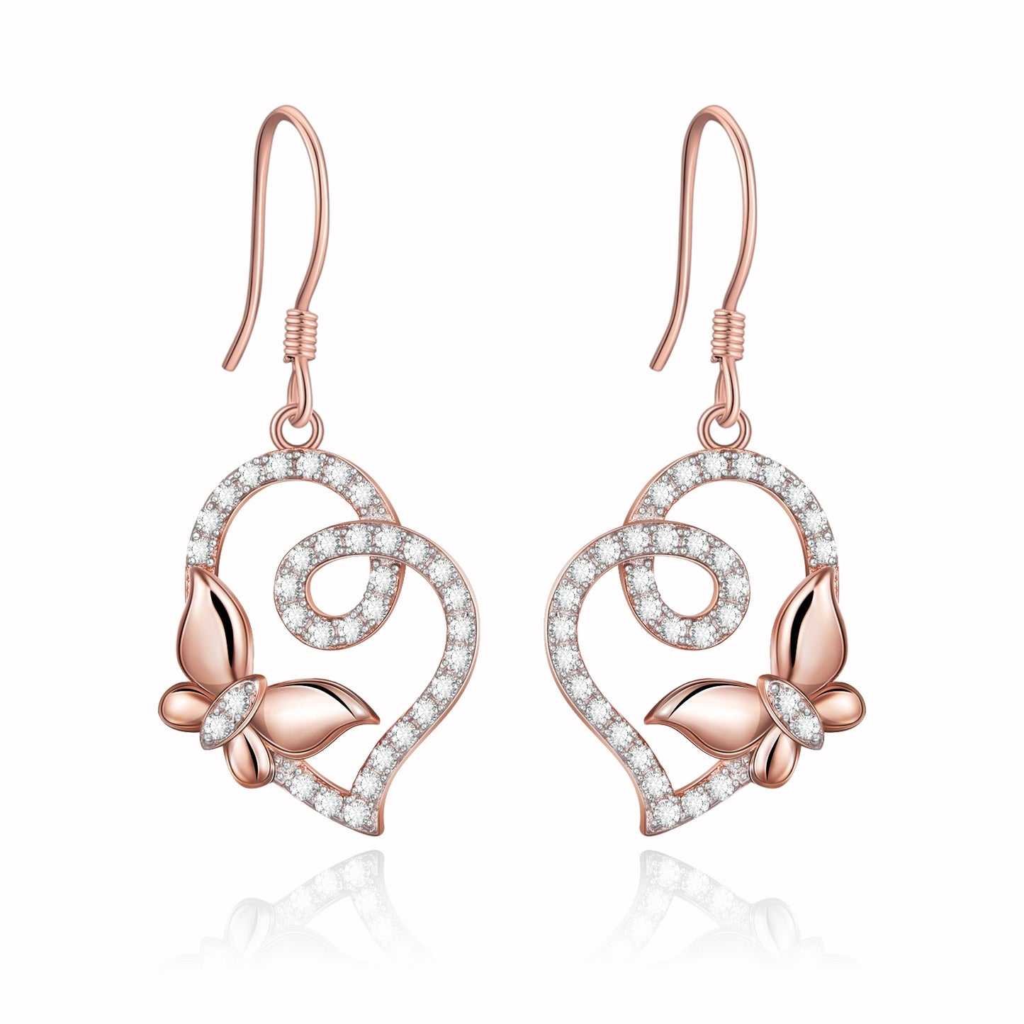 Butterfly Earrings Sterling Silver Heart Dangle Hook Earrings for Women Teens Birthday