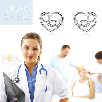 Nursing Themed Stud Earrings Sterling Silver Stethoscope Jewelry Gift for Nurse