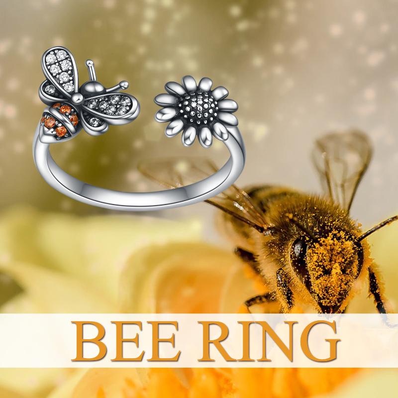 Sterling Silver Adjustable Bee Ring Bee-live You Are My Sunshine Sunflower Thumb Rings For Women Ladies