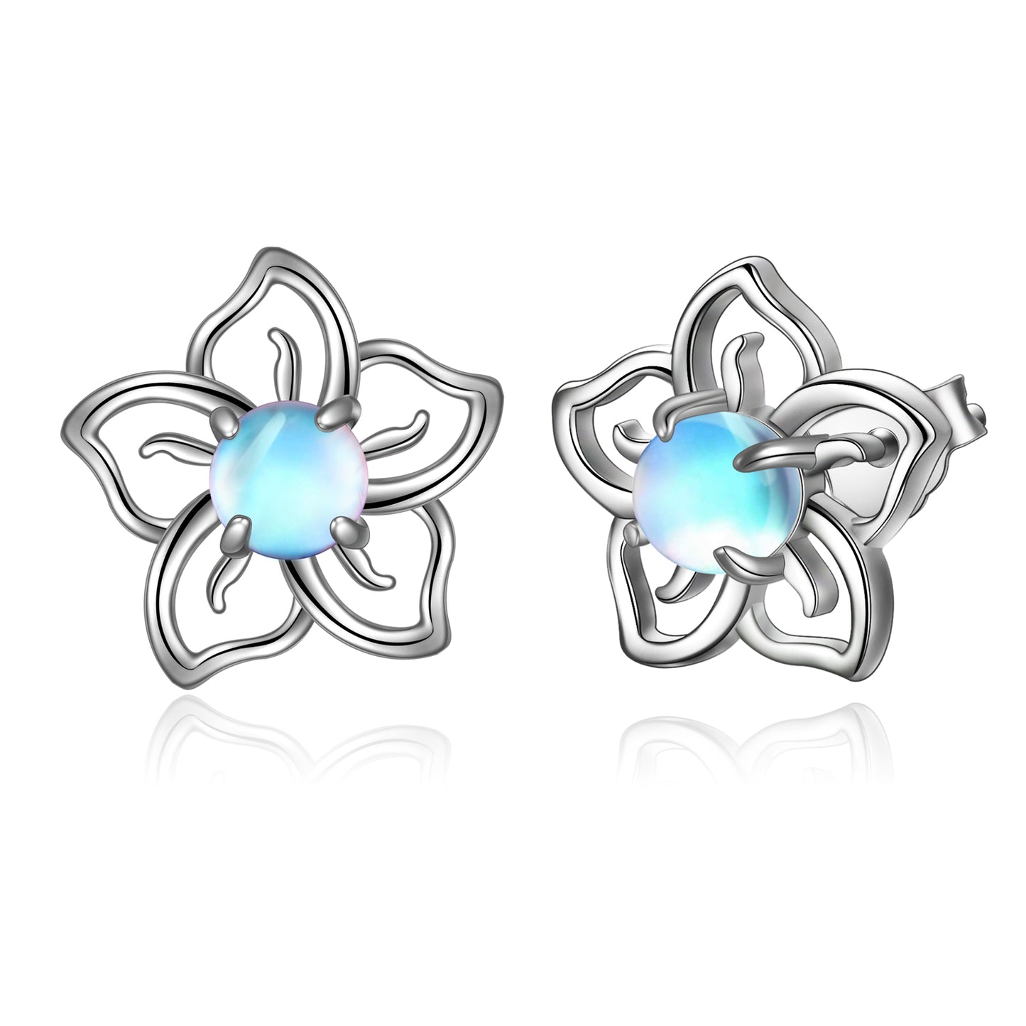 Flower Moonstone Earrings Sterling Silver Studs Moonstone Jewelry for Women