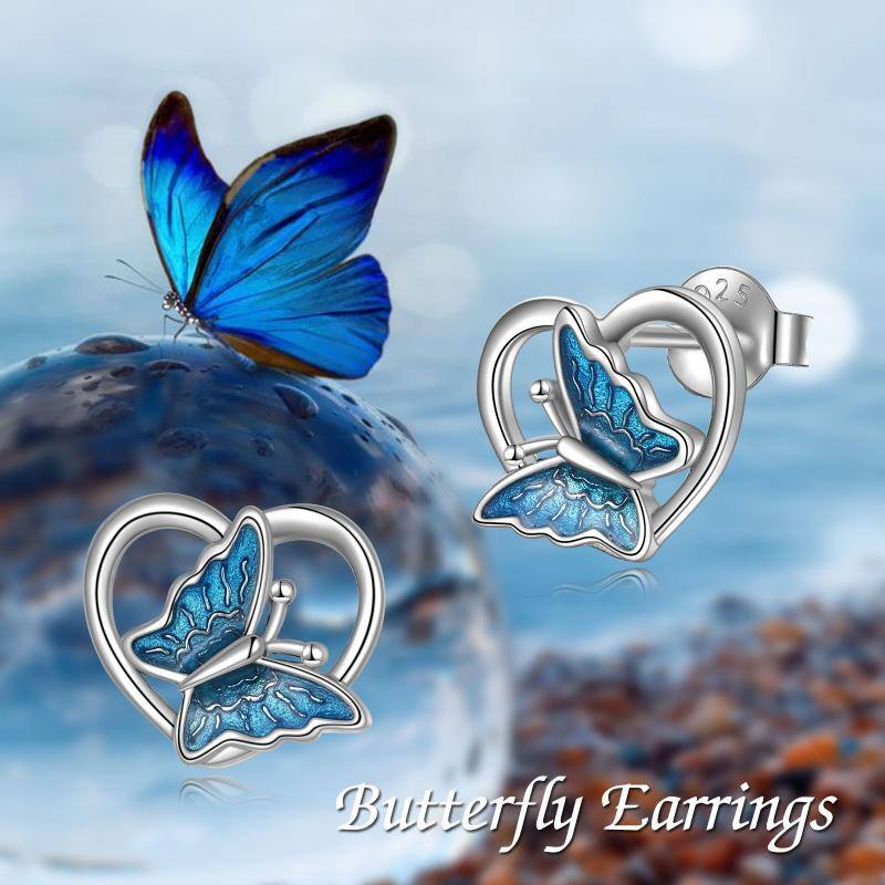 Sterling Silver Butterfly Heart Earrings
