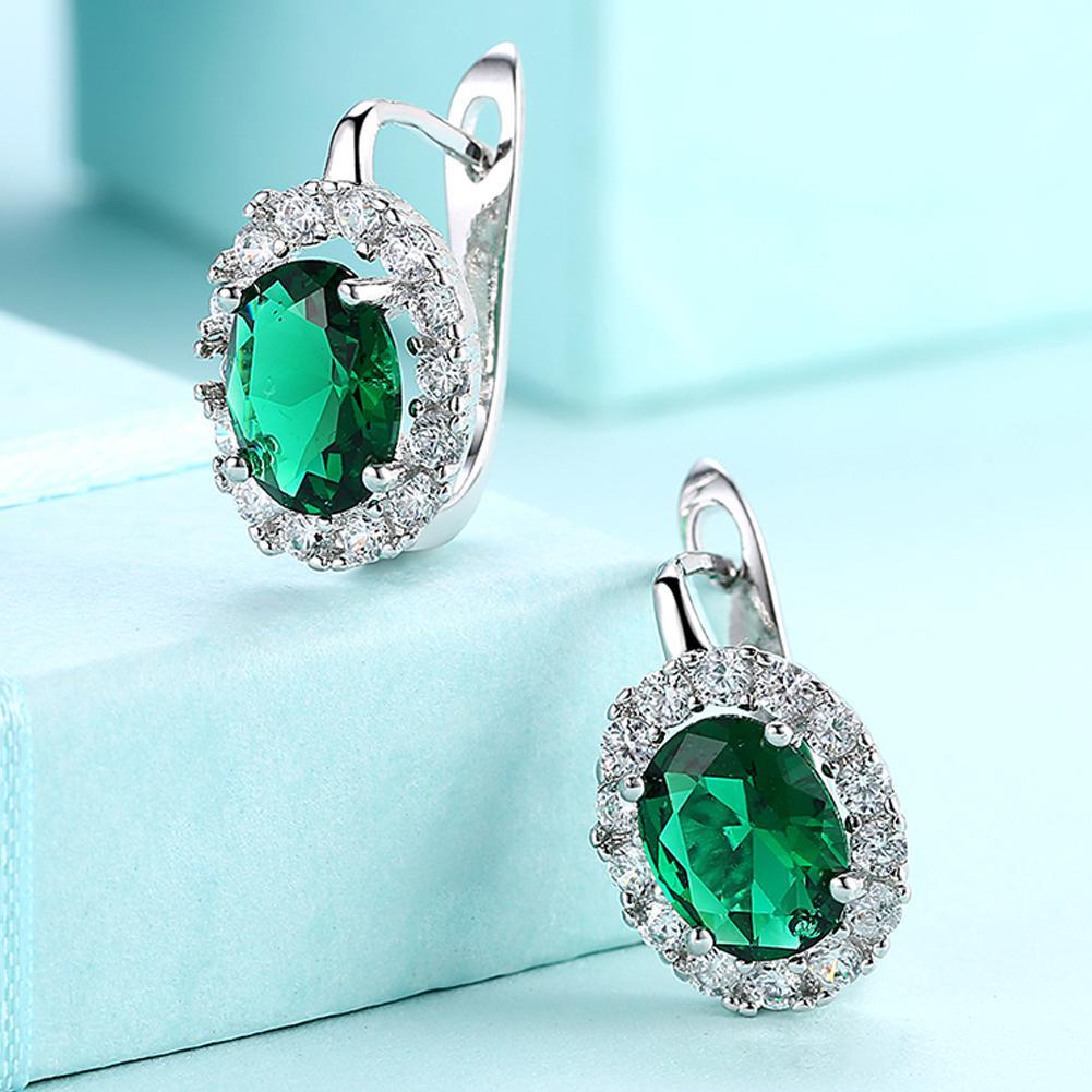 Green Austrian Elements Lever Back Earrings in 18K White Gold