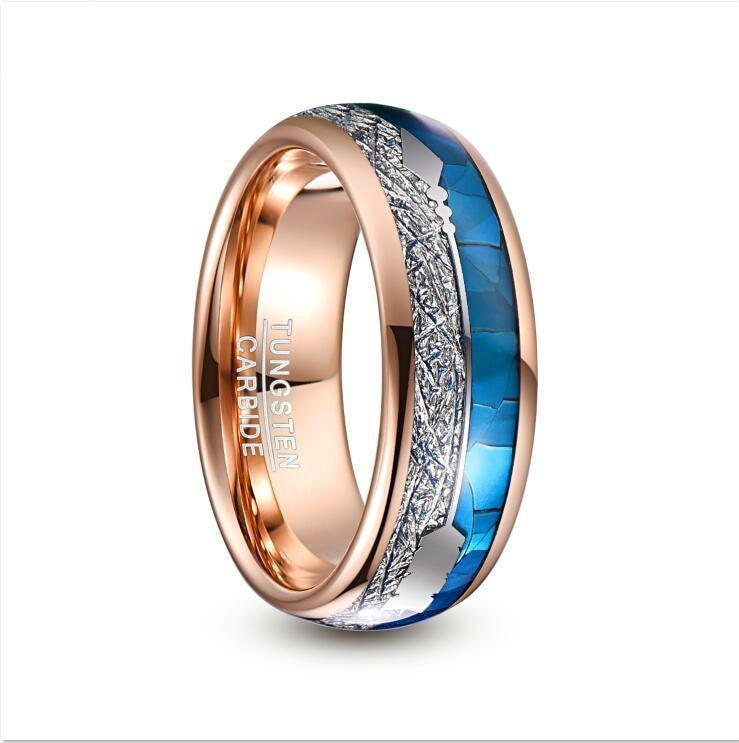 8MM Blue and Rose Gold Arrow Tungsten Ring Men