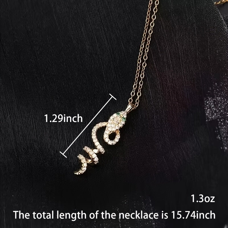 Green Eye Snake Pendant Necklace CZ for Women