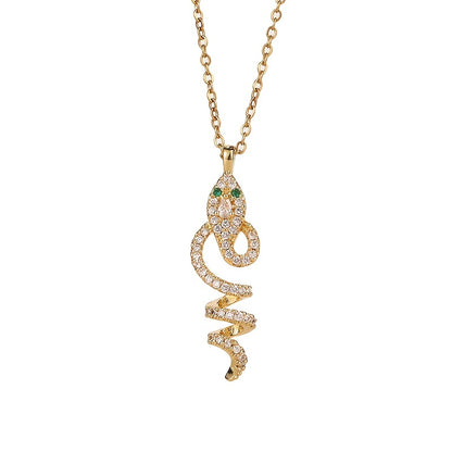 Green Eye Snake Pendant Necklace CZ for Women