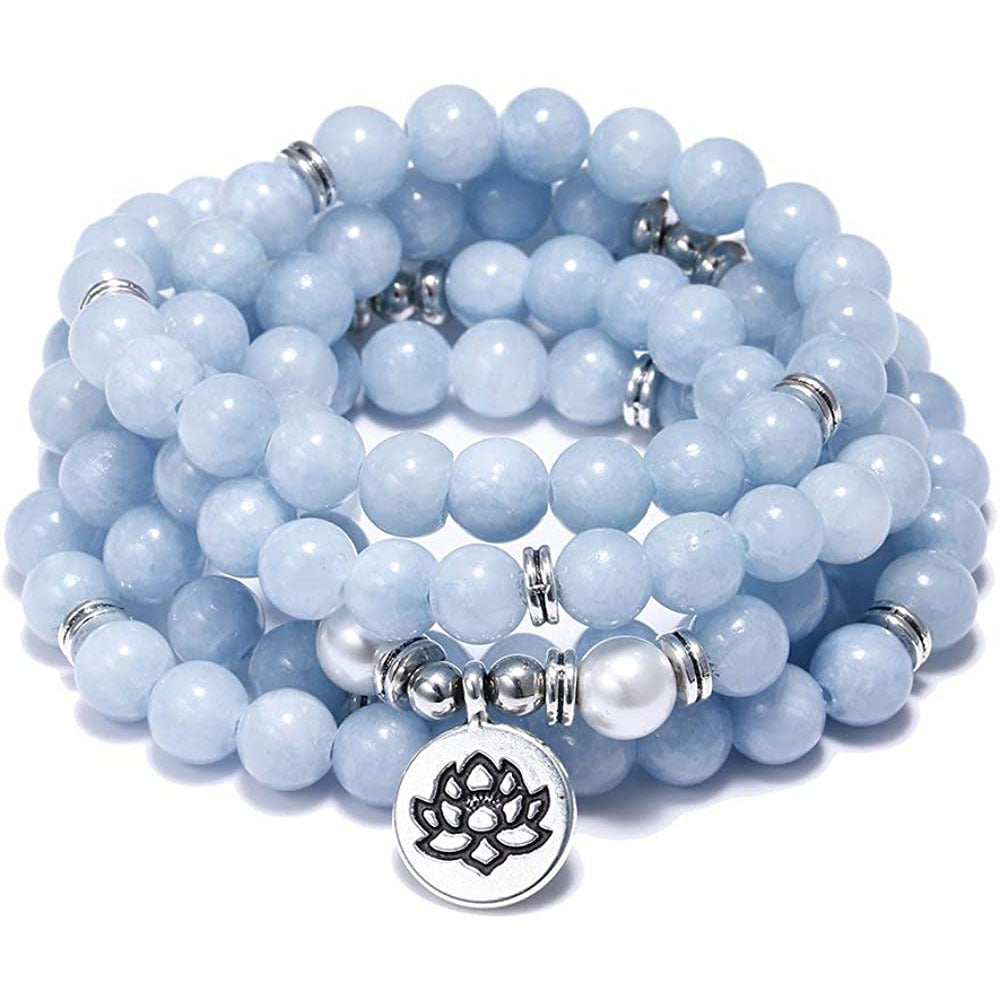 8mm Natural Sodalite Stone Healing Gemstone 108 Mala Beads Wrap Bracelet Necklace for Yoga Charm Bracelet Jewelry for Women Men