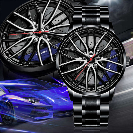 Car Watches for Men, Waterproof Stainless Steel Japanese Quartz Wrist Watch Sports Men’s Watches with Car Wheel Rim Hub Design
