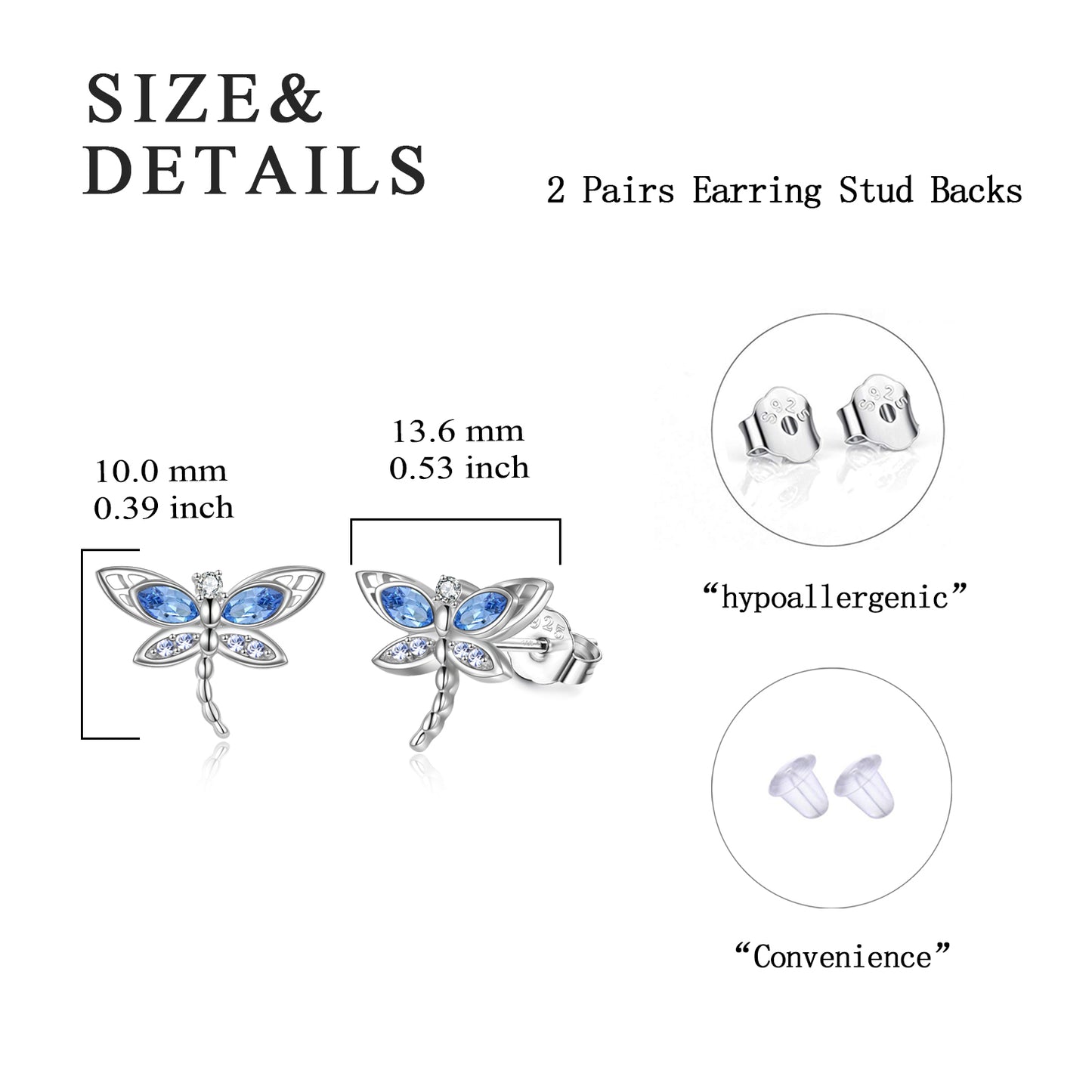 Dragonfly Gifts for Women Sterling Silver Dragonfly Stud Earrings with Austrian Crystal