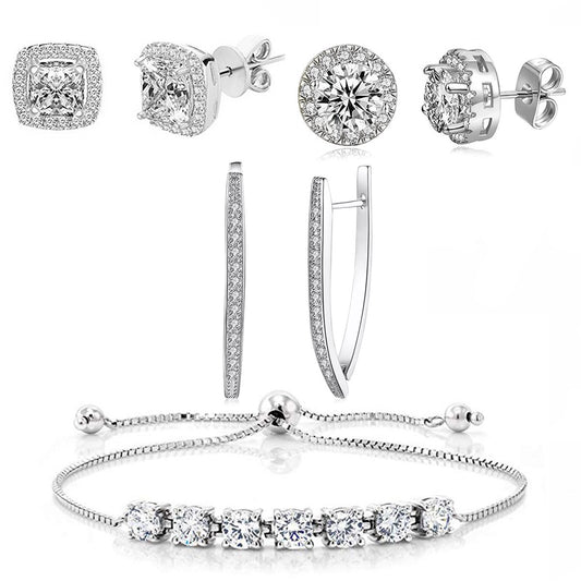 4 Piece Halo Set With Crystals 18K White Gold Plated Set in 18K White Gold Plated