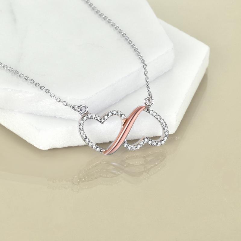 Sterling Silver Dainty Infinity Love Double Heart Necklace Women