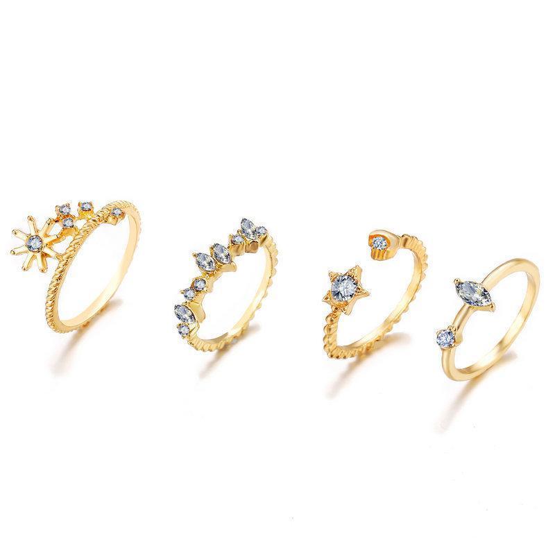 9 Piece Celestial Ring Set With Austrian Crystals 18K Gold Plated Ring Set in 18K Gold Plated