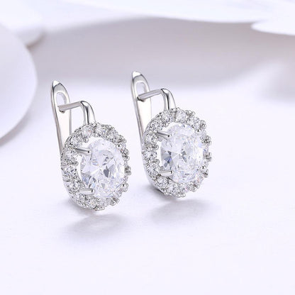 White Austrian Elements Lever Back Earrings in 18K White Gold