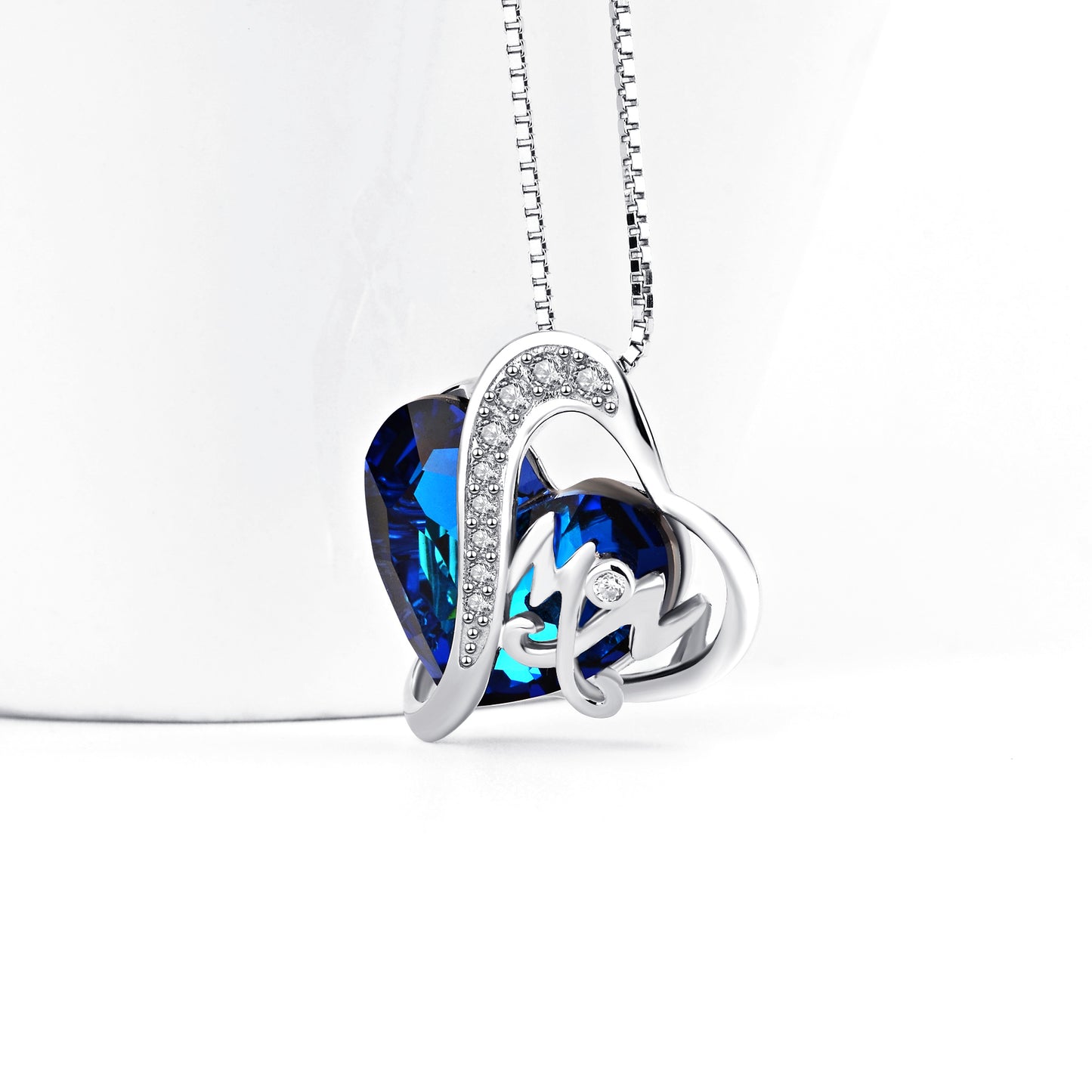 Mom Pendant Necklace Blue Heart Crystal Jewelry for Mom