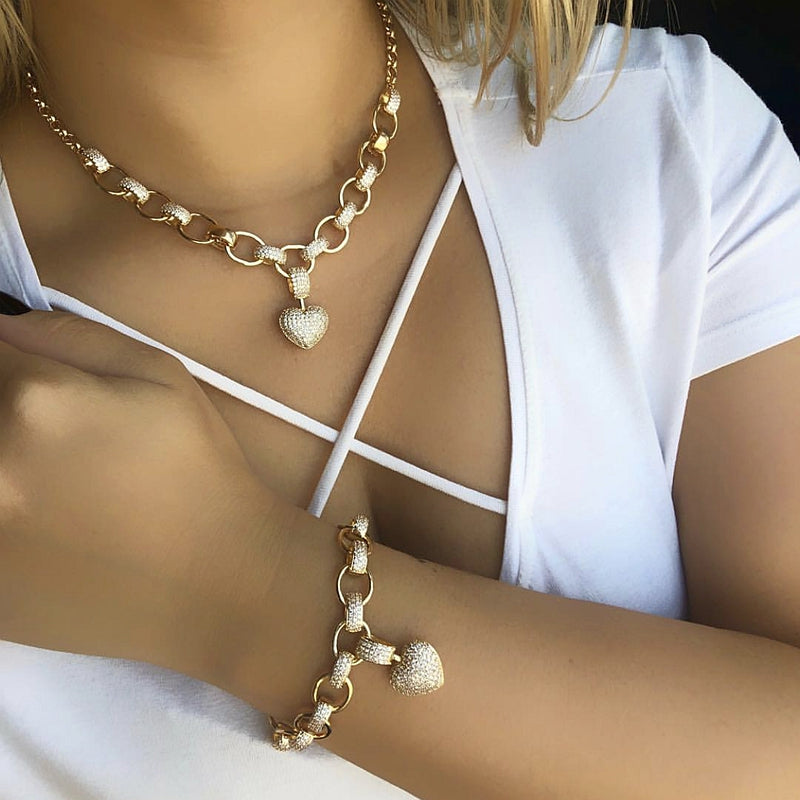Heart-Shaped Necklace And Bracelet Set