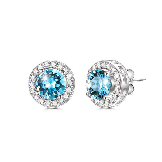 Sterling Silver Round Halo Cubic Zirconia Stud Earring