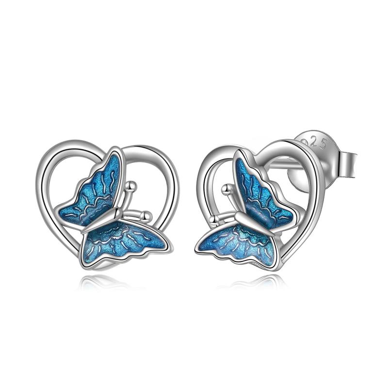 Sterling Silver Butterfly Heart Earrings
