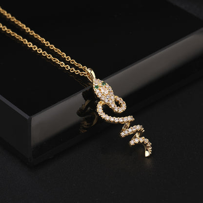 Green Eye Snake Pendant Necklace CZ for Women