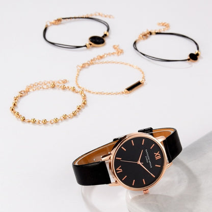 Luxury Women's Set 5pcs Leather Quartz Watch