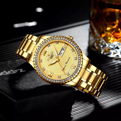 Classic Gold Quartz Watch Stainless Steel Business Watch for Men