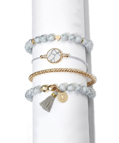 Marble Filigree Tassel Stretch 4PC Bracelet BOGO